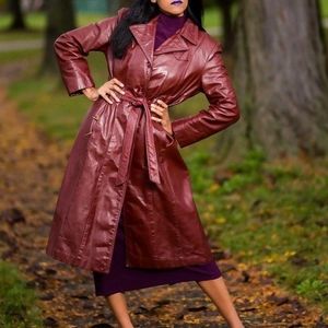 Burgundy Leather trench coat